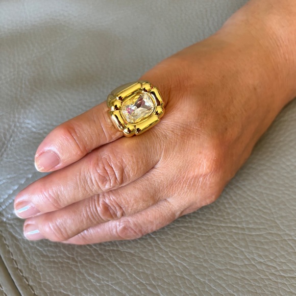 DULCIS COCKTAIL Statement Rectangle Gold RING, Size 7 - Picture 13 of 15